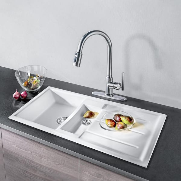 3-Mode Single Handle Pull Down Sprayer Kitchen Faucet with TurboSpray and FastMount in Stainless Steel Brushed Nickel