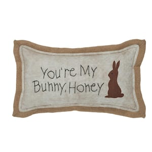 Spring In Bloom Natural Moss Green Brick You're My Bunny Honey 7 in. x 13 in. Throw Pillow