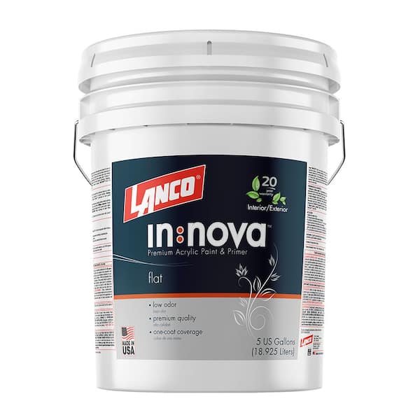 Lanco 5 Gal. Innova 2-in-1 Paint and Primer White and Pastel Base Interior/Exterior Flat Latex Paint