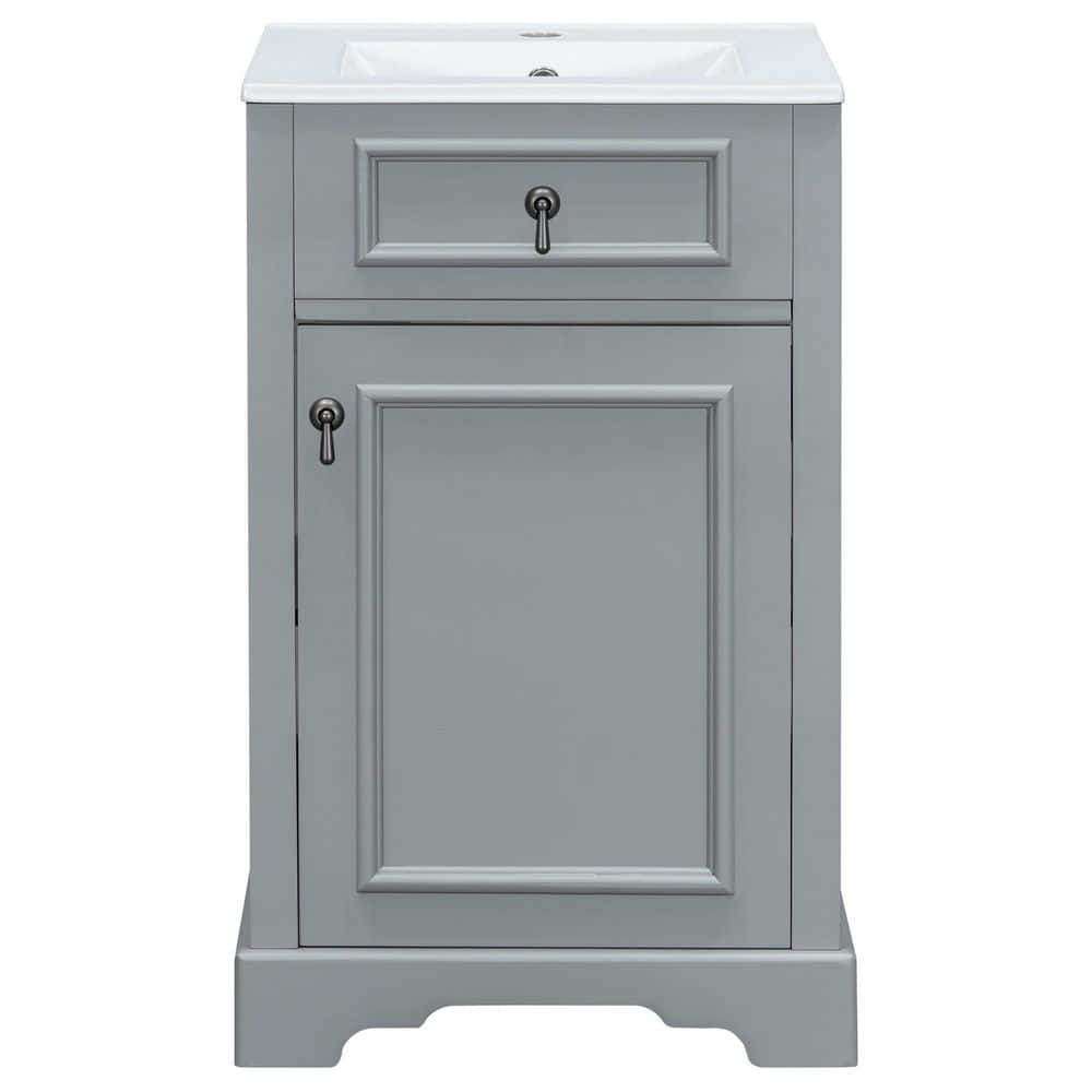 20 in. Grey Bath Vanity with Ceramic Top Single Sink Soft Close Door Adjustable U-Shaped Shelf Door Storage Rack price history on PriceWatchPro