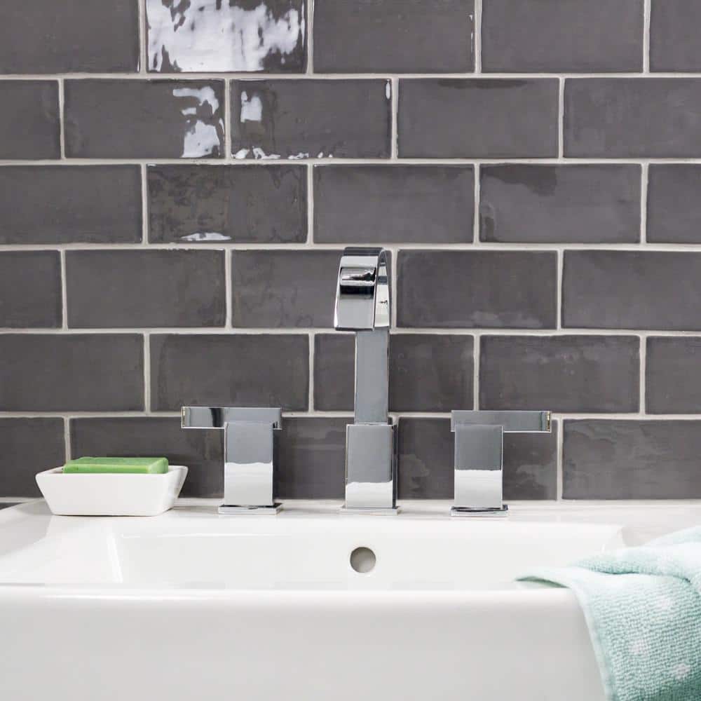 Messi 3x6 Polished Gray Ceramic Subway Wall Tile