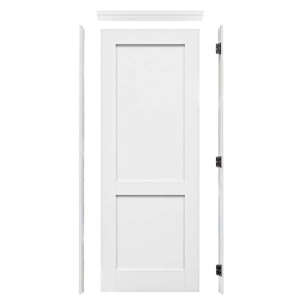 30 in. x 80 in. 2-Panled Blank Left-Handed Primed Solid Core Wood Ready to Assemble Interior Door Single Prehung Door