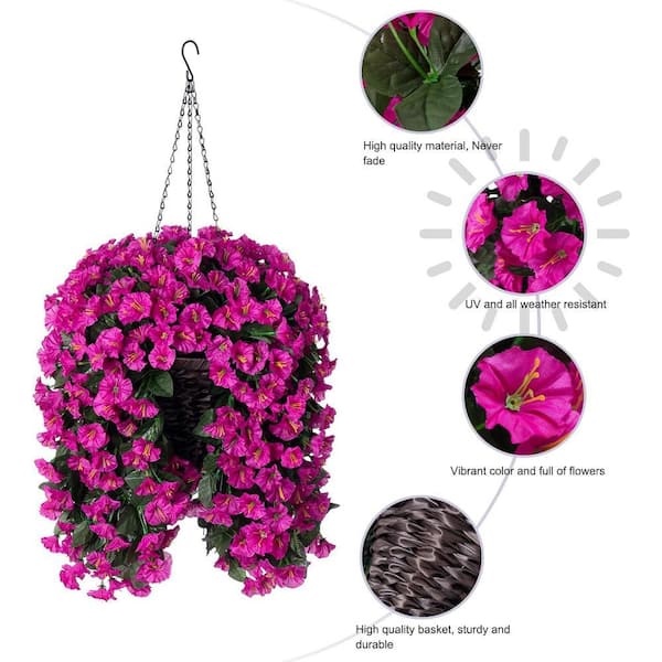 19.7 in. Fuchsia Outdoor Artificial Flowers Morning Glory in Brown