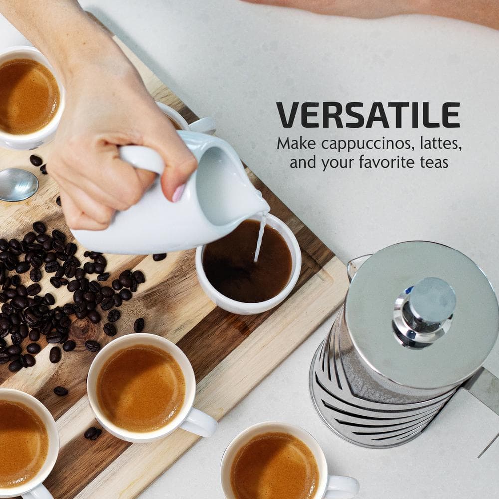 Nickel Brushed Stainless Steel French Press Coffee Maker with Measuring Spoon