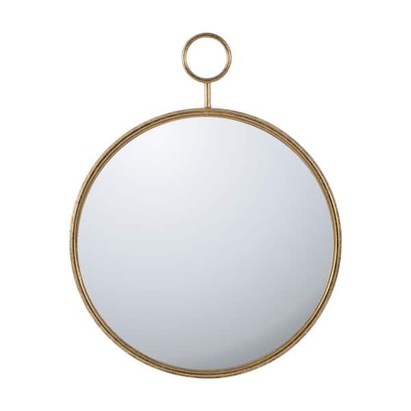 Unbranded 26 in. W x 32 in. H Small Round Iron Framed Wall Bathroom Vanity Mirror in Gold