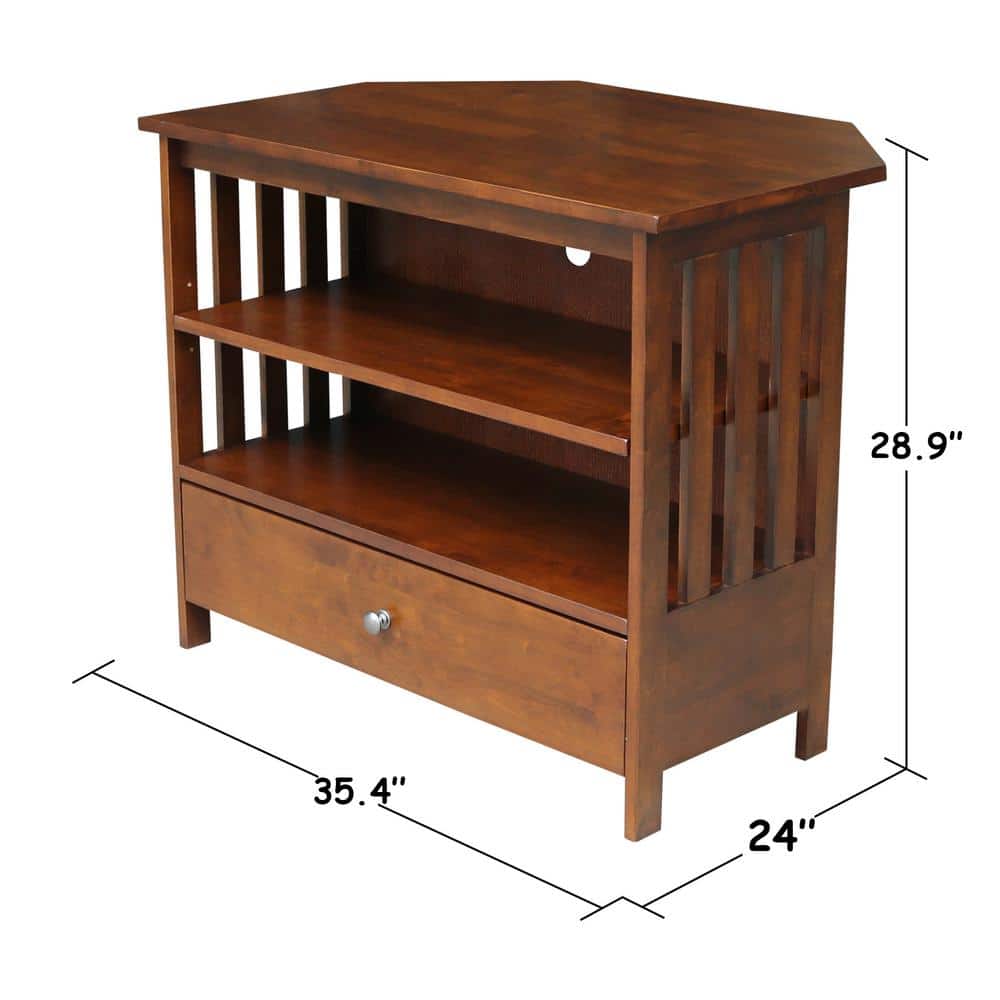 Mission Brown Wood Corner TV Stand with Drawer