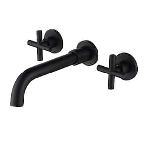 2 Handle Single Hole Bathroom Faucet Wall Mounted in Matte Black without Deckplate Included
