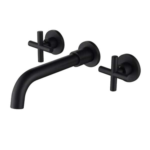 Lukvuzo 2 Handle Single Hole Bathroom Faucet Wall Mounted in Matte Black without Deckplate Included