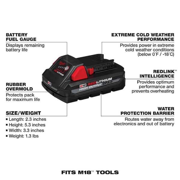 Milwaukee - M18 18V Lithium-Ion HIGH OUTPUT CP 3.0Ah Battery Pack (2-Pack)
