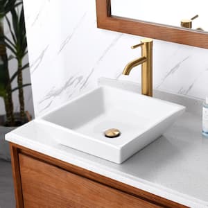 Flat Square Bathroom Ceramic Vessel Sink Art Basin in White