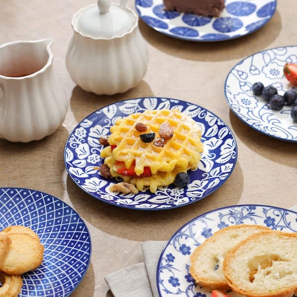 Numhew Vintage Blue Ceramic 6 fl. oz. Dessert Plates Set of 6, 6