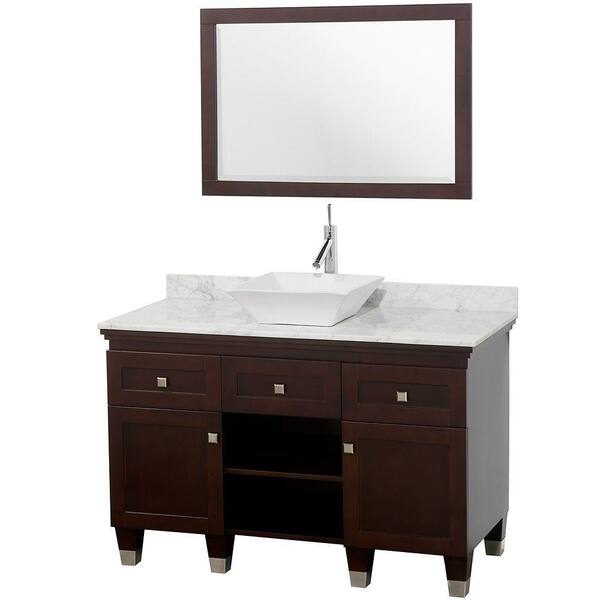Wyndham Collection Premiere 48 in. Vanity in Espresso with Marble Vanity Top in Carrara White with White Porcelain Sink and Mirror
