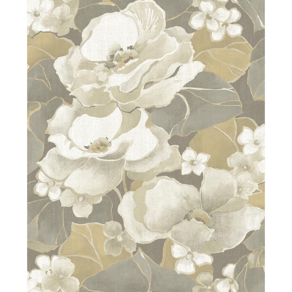 Seabrook Designs Adorn Floral Metallic Silver and Gold Paper Strippable ...