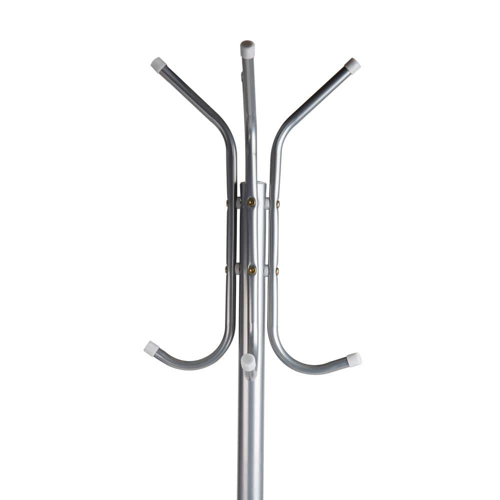 Silver Metal Floor-Standing Coat Rack with Umbrella Stand