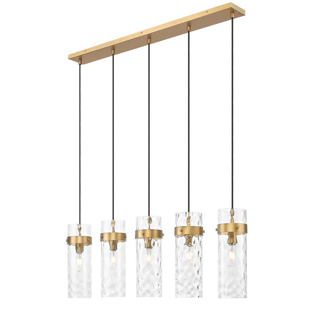 Fontaine 5 Light Rubbed Brass Linear Chandelier for Indoor Use with No Bulb