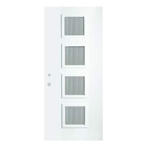 32 in. x 80 in. Evelyn Flutelite 4 Lite Painted White Right-Hand Inswing Steel Prehung Front Door