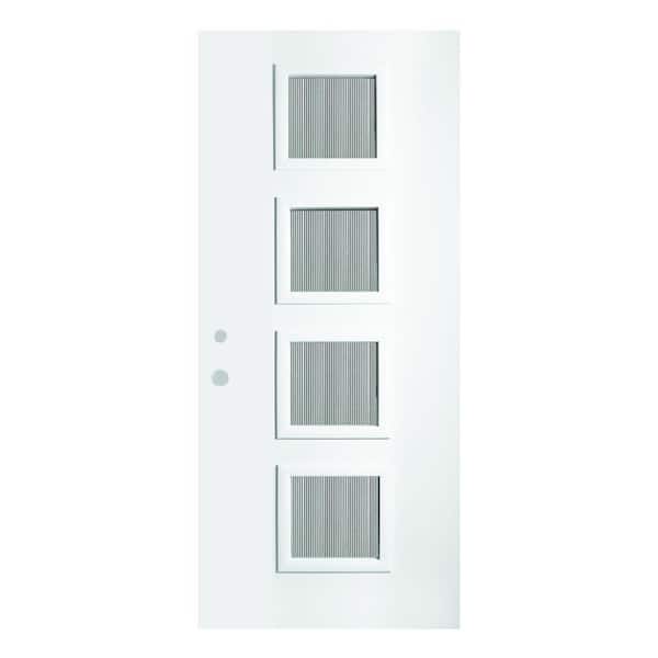 Stanley Doors 32 in. x 80 in. Evelyn Flutelite 4 Lite Painted White Right-Hand Inswing Steel Prehung Front Door