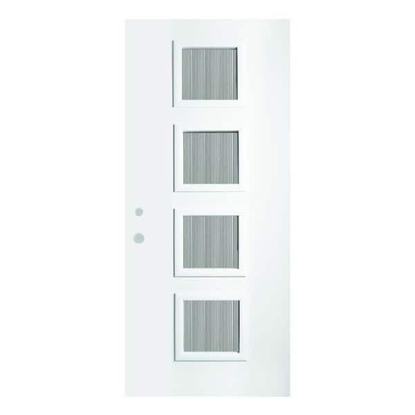 Stanley Doors 36 in. x 80 in. Evelyn Flutelite 4 Lite Painted White Right-Hand Inswing Steel Prehung Front Door