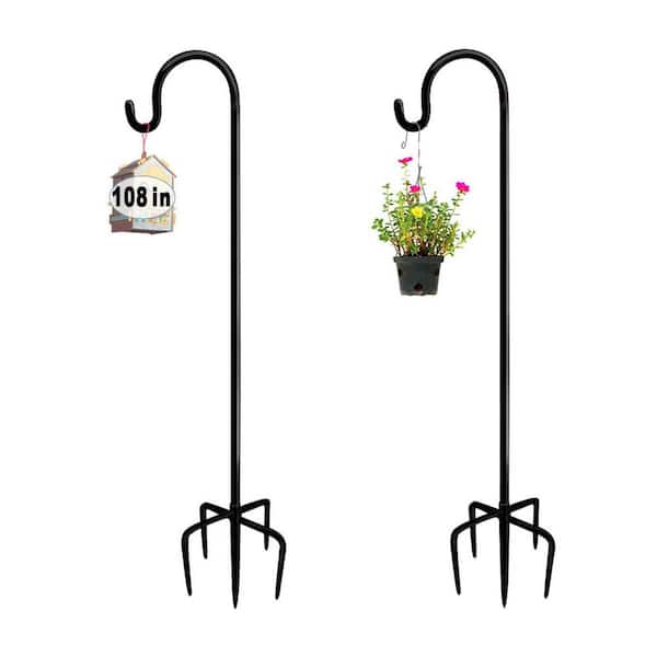 Height 108 in. Shepherd Hook with 5 Prong Base (2-Packs), Stake for Bird Feeder Solar Light Plant Hanger Decor, Metal