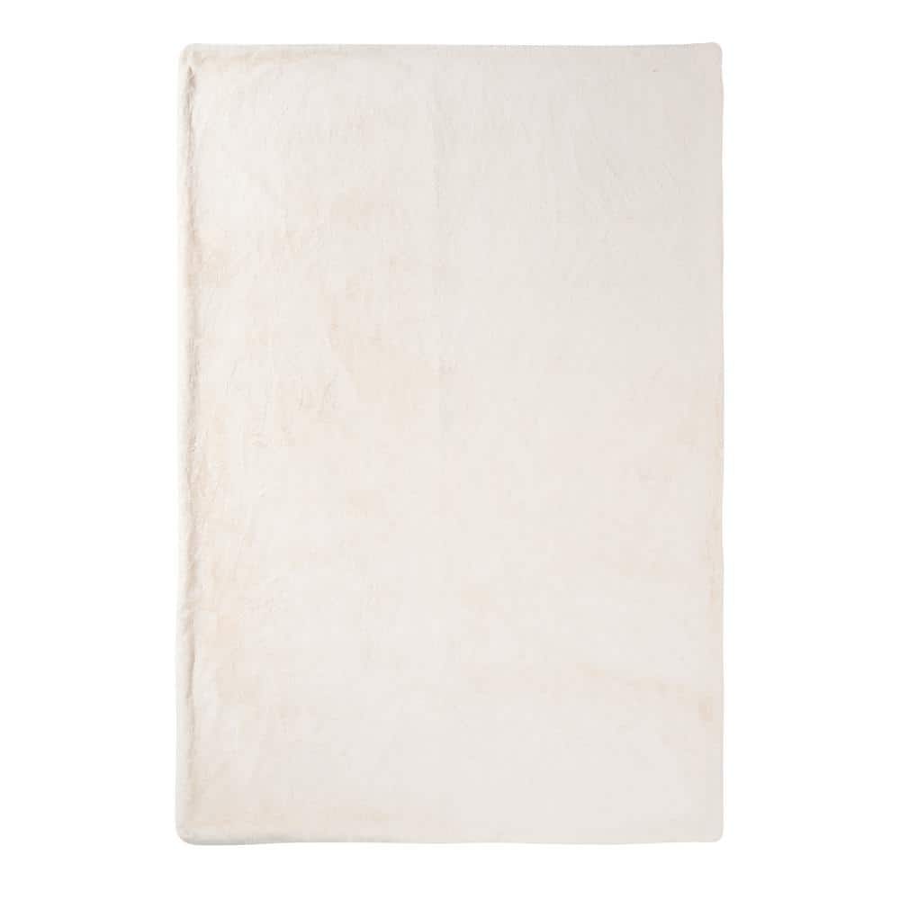 Ivory Faux Rabbit Fur Reversible Throw Blanket 50" x 70"