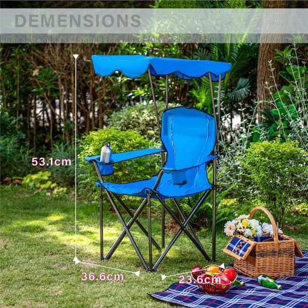 Camping Chair with Canopy 50+ UPF Light Blue Folding Chair