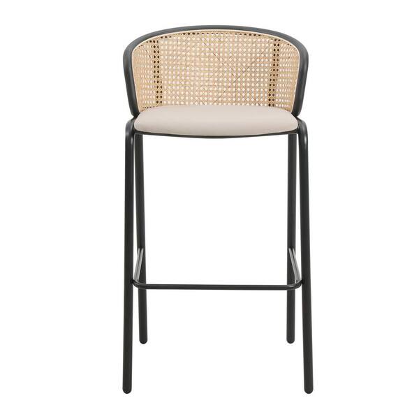 LeisureMod Quincy Modern Tufted Leather Barstool Gold Metal Frame - 29 inch Charcoal Black, Men's