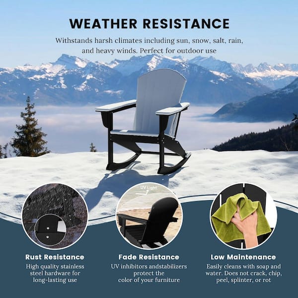 Laguna 2-Pack Fade Resistant Outdoor Patio HDPE Poly Plastic Classic Adirondack Porch Rocking Chairs in Black