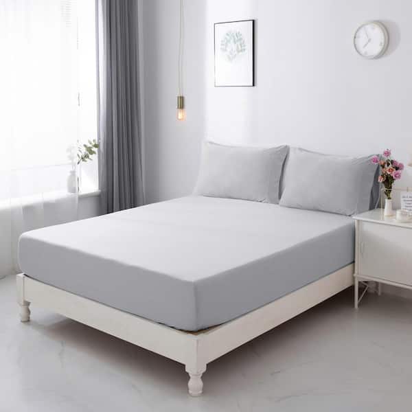 Unbranded Heathered Jersey 3-Piece Polyester Grey Solid Twin Sheet Set