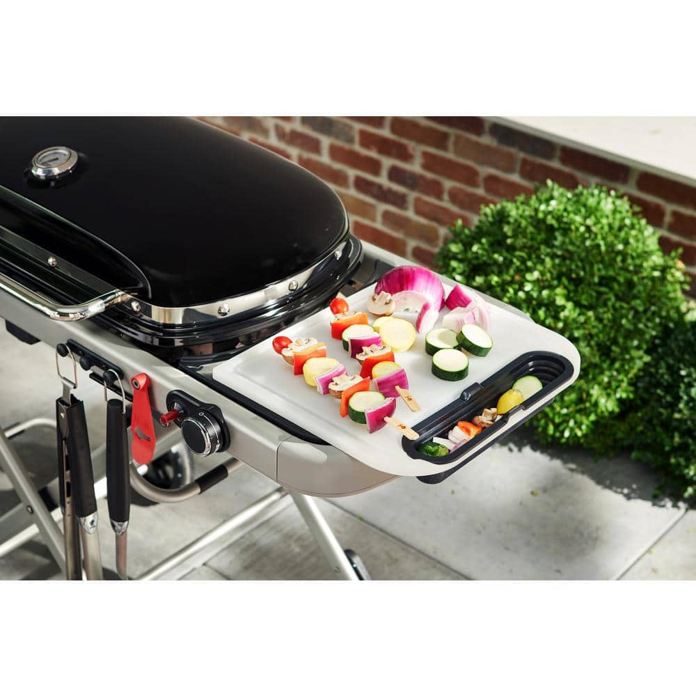 Black and White Plastic Cutting Board with Catch Bin