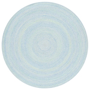 Braided Green Blue Doormat 3 ft. x 3 ft. Abstract Round Area Rug
