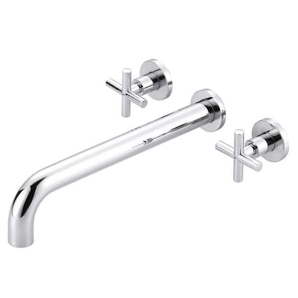 WOWOW 2-Handle Wall-Mount Brass Roman Tub Faucet with Long Spout Reach in Polished Chrome (Valve Included)