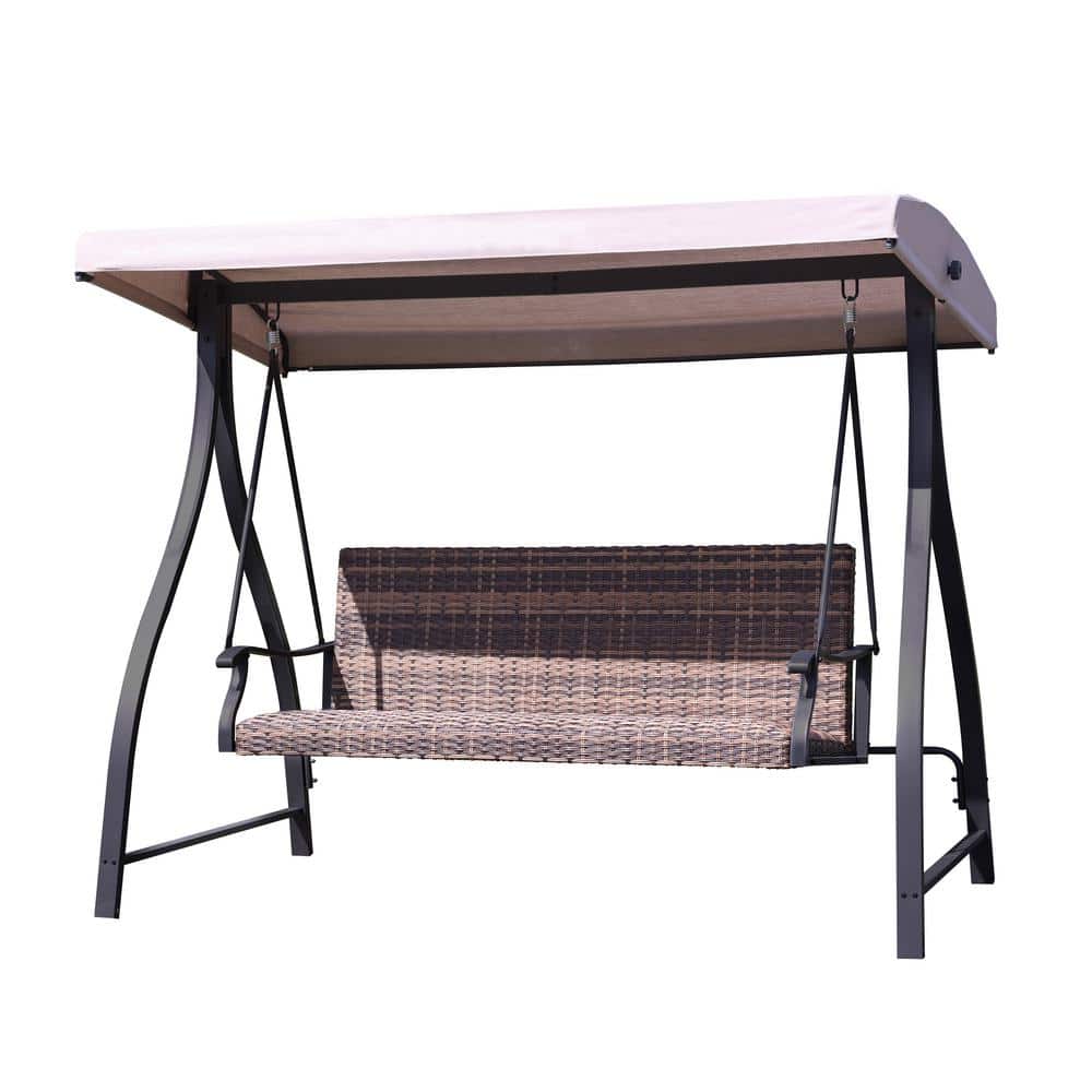 Aoodor 3-Seat Metal Patio Swing with Plastic Rattan Wicker Aoodor 3-Seat Metal Patio Swing with Plastic Rattan Wicker