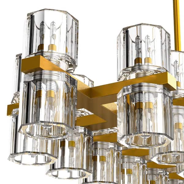YANSUN 53 in. 60-Light Gold Crystal Rectangular Chandelier