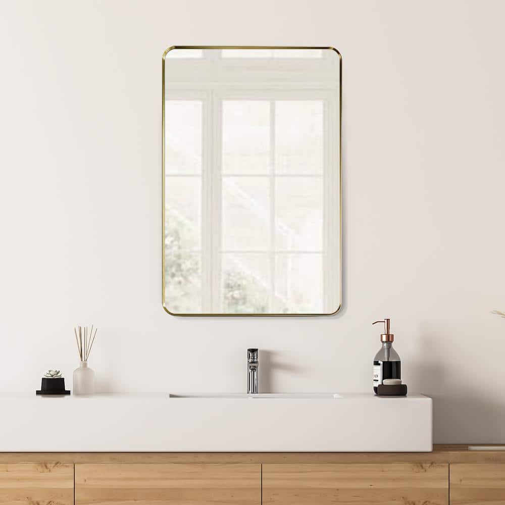 Gold Aluminum Rectangular Bathroom Vanity Mirror