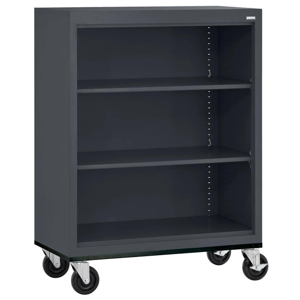Sandusky Mobile Bookcase Series 42 in. Tall Charcoal Metal 3-Shelves Standard Bookcase With Casters, Grey -  BM20361836-02