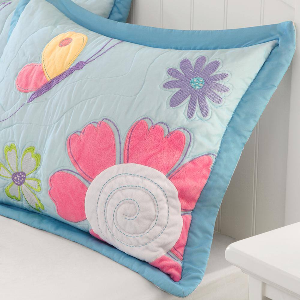 Full Blue Microfiber Reversible Quilt Set for Girls