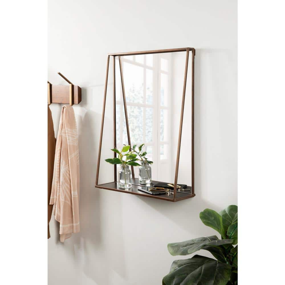 Bronze Rectangular Metal Framed Vanity Mirror with Shelf