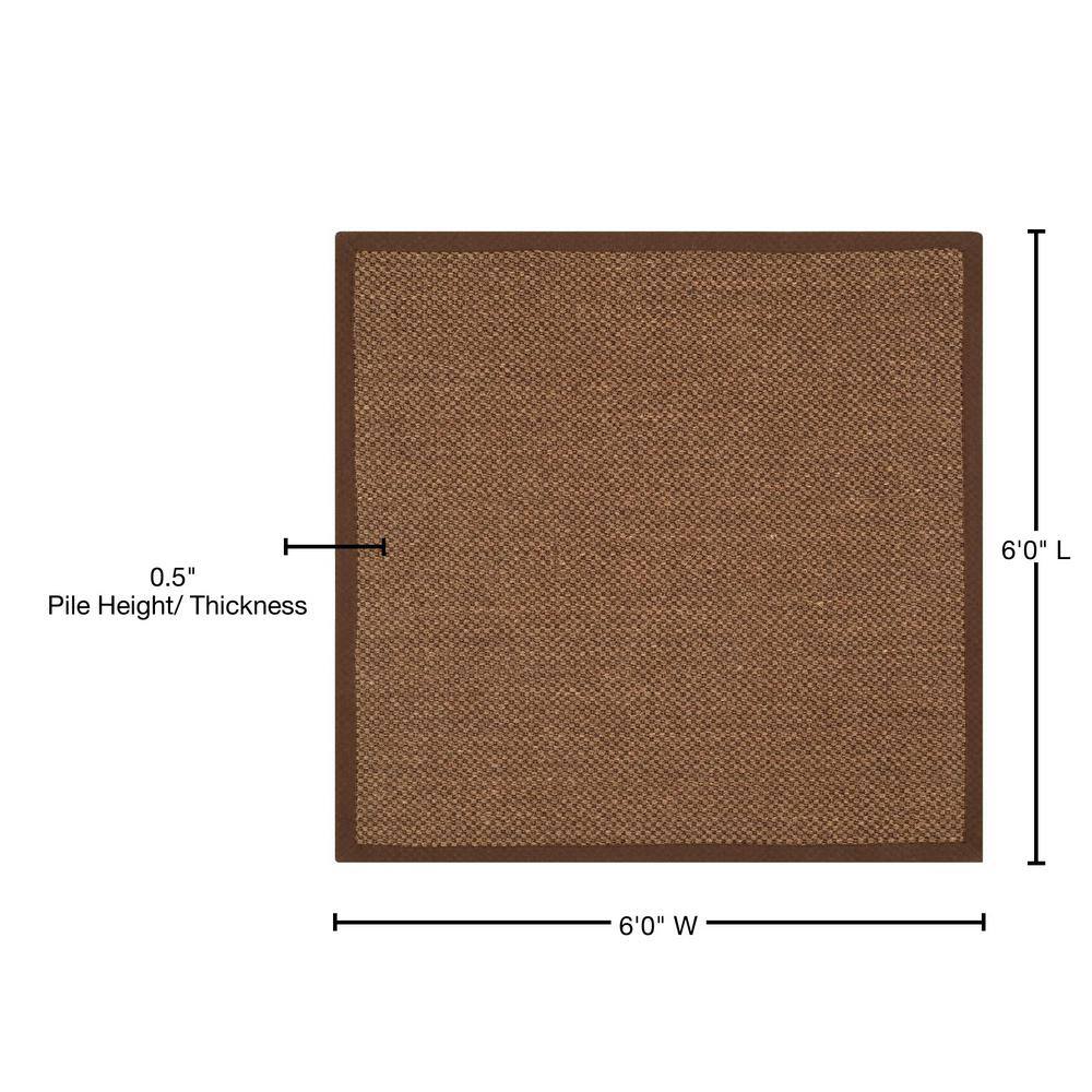 Hand-Knotted Cotton Natural Fiber 6' Square Brown Area Rug