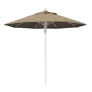 9 ft. Silver Aluminum Commercial Fiberglass Ribs Market Patio Umbrella and Pulley Lift in Heather Beige Sunbrella