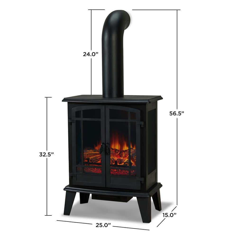 Foster Black Metal Free-Standing Electric Fireplace with Mantel