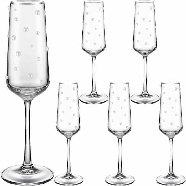 6-Pack 8 oz Champagne Flutes with Pearl Sticker Kit and Glue for Wedding, Bridal Shower, Anniversary