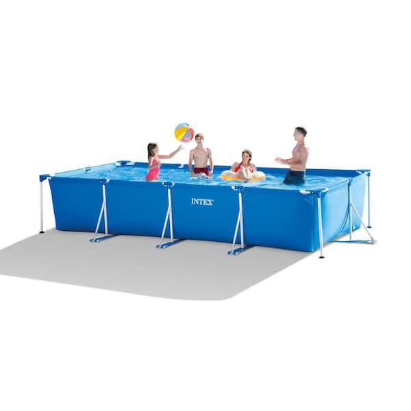 INTEX ft. x 7.3 ft. x 33 in. Rectangular Frame Above Ground Swimming Pool, Blue - The Home