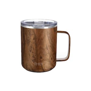 Vacuum 12 oz. Woodgrain Brown Insulated Stainless Steel Coffee Mug with Spill Proof