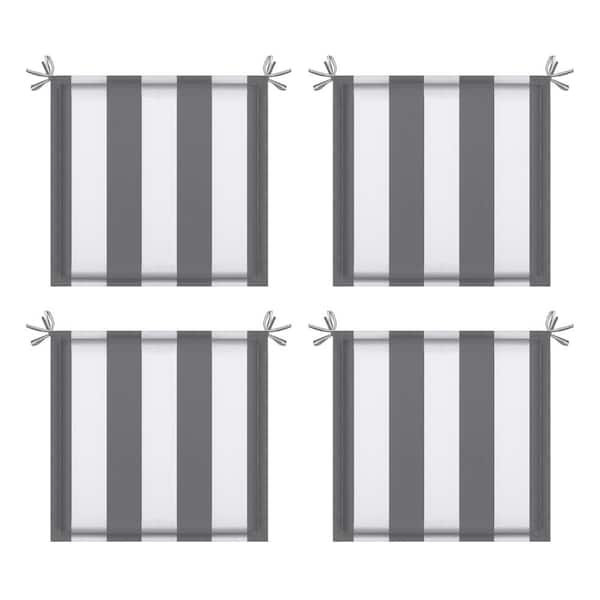 Unbranded 4PCS 15 in. x 15 in. Square Outdoor Patio Seat Cushion Replacement Seat Cushion with Ties, Gray White Striped.