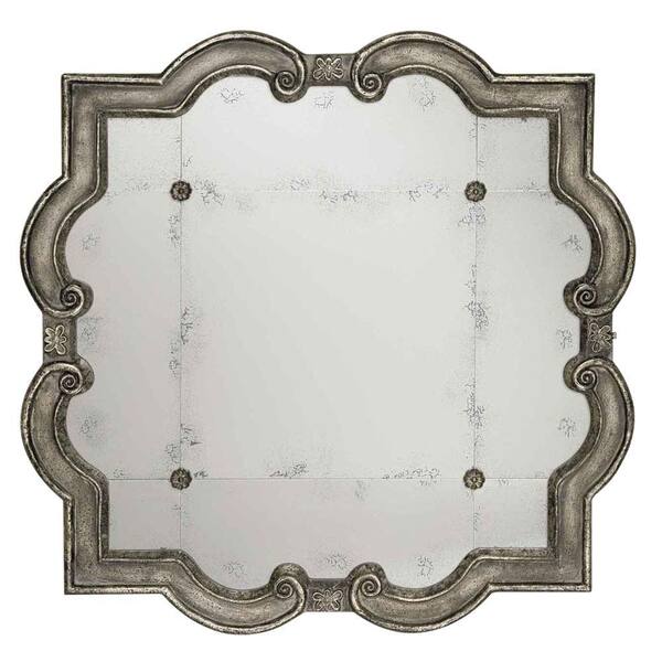 Unbranded 65.125 in. x 65.125 in. Distressed Silver Ornate Framed Mirror