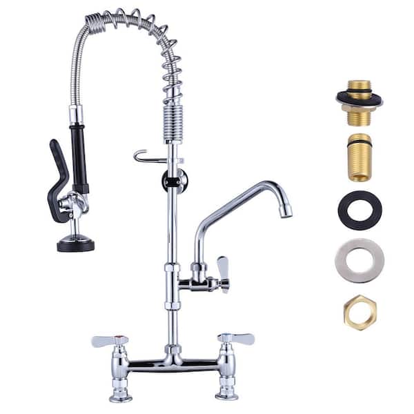 26 in. Commercial Triple Handle Pull Down Kitchen Faucet with Pre Rinse Sprayer in Chrome