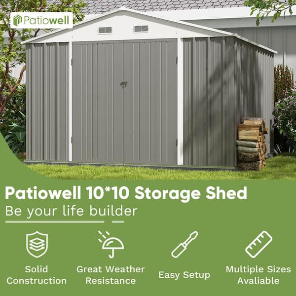 Patiowell 10 ft. W x 10 ft. D Frame Included Metal Storage Shed for Outdoor, Steel Yard Shed (100 sq. ft.) PM1010GYF