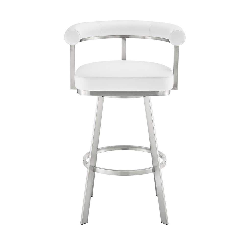 White Faux Leather and Chrome Swivel Counter Stool