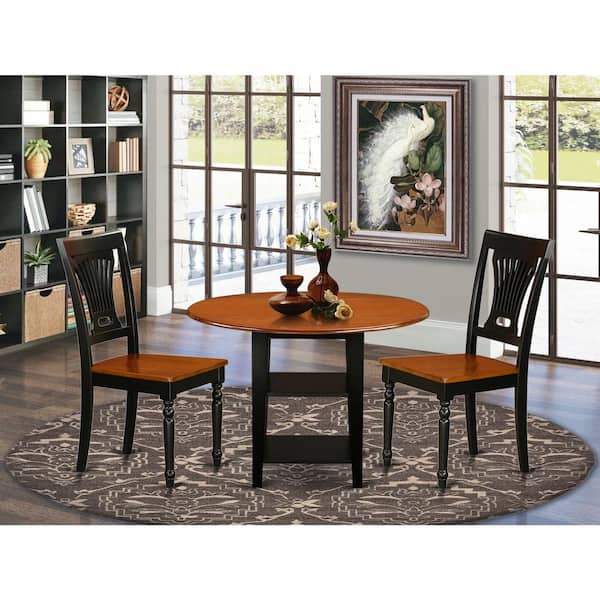 East West Furniture 3-Piece Black and Cherry Finish Round Solid Wood Top Dining Table Set