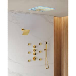 26-Spray 16in. Waterfall Dual Shower Heads Ceiling Mount Fixed and Handheld Shower Head in Brushed Gold